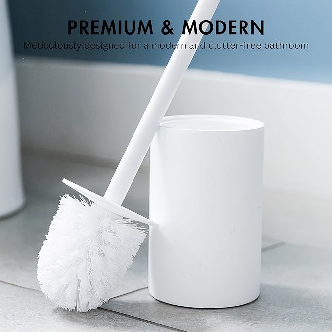 Matte White Toilet Bowl Brush for Bathroom with Holder - Bathroom Cleaner Scrubber with Sleek Design, Sturdy, and Durable Bristles