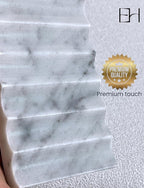 Marble Soap Dish - Soap Dish for Shower, Shower Bar Soap Holder, Real Marble Bathroom Tray, Decorative Stone Soap Dish with Drainage (Calacatta White, Sharp Wave)