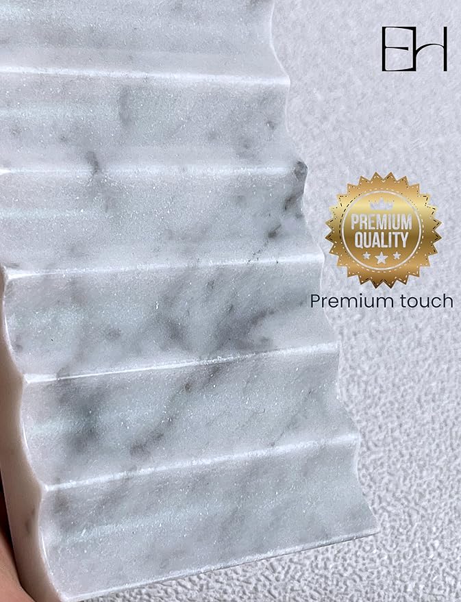 Marble Soap Dish - Soap Dish for Shower, Shower Bar Soap Holder, Real Marble Bathroom Tray, Decorative Stone Soap Dish with Drainage (Calacatta White, Sharp Wave)