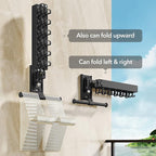 Drying Rack Clothing, Retractable Clothes Drying Rack,Wall Mounted Laundry Rack, Laundry Drying Rack Wall Mount,Collapsible Clothes Rack,can Fold Upward & Left & Right,Black Color