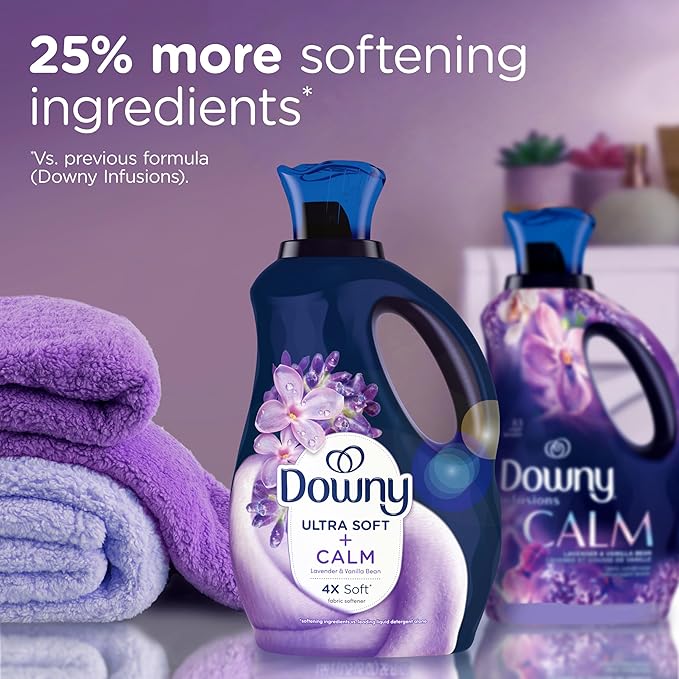 Downy Ultra Soft Fabric Softener Liquid, Calm, Lavender and Vanilla Bean, 56 fl oz, 83 Loads