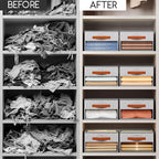 Homsorout Drawer Organizers and Storage - 6 Pack Foldable Pants Organizer with Clear Window & Handles, Fabric Closet Organizer for Clothes, Jeans, Sweaters, Towels, T-shirt, Scarf (Ant Light Gray)