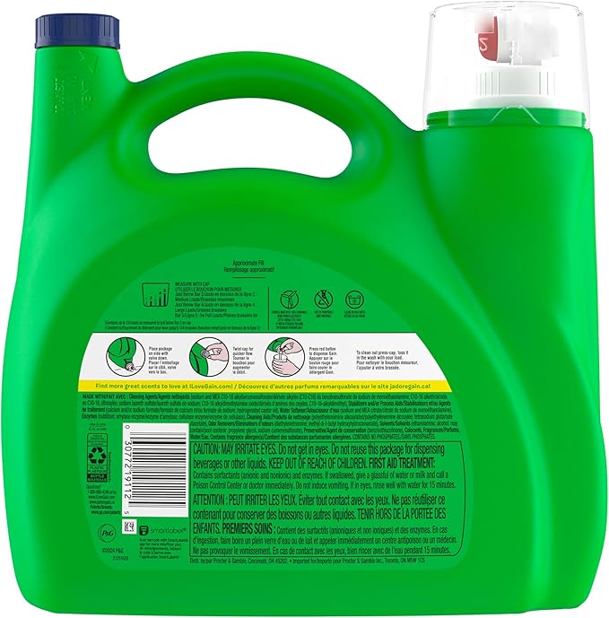 Gain Liquid Laundry Detergent, Moonlight Breeze Scent, 194 fl oz, 134 loads, Freshness + Odor Fighting, High efficiency washing machine iquid cleaning soap