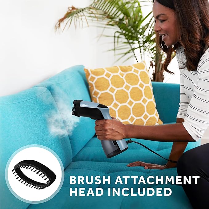 Sunbeam 1000W Compact Handheld Steamer for Clothes, Portable, Travel Steamer, Non-Stick Head, 30s Heat Up, 8 Minutes Continuous Steam, 110ml Water Tank, Bristle Brush, Storage Bag, Blue/Black