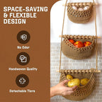 Cotton Hanging Fruit Basket, 3 Tier Woven Wall Basket, Hanging storage baskets for KItchen and Bathroom, Macrame Wall Hanging, Boho Decor Over The Door Organizer, Brown