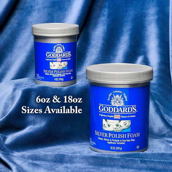 Goddard’s Silver Polish Foam, Silver Jewelry Cleaner for Antiques, Accessories, Ornaments, Silver Cleaner, Silverware Protection, Tarnish Remover for Sterling Silver Jewelry, Sponge Applicator, 6 oz