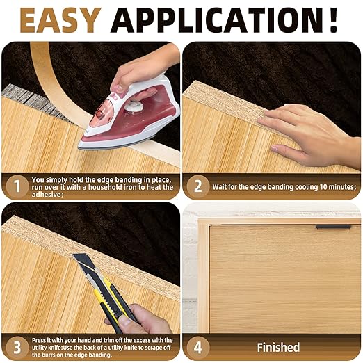 GSCIT Club Wood Edge Banding, 1 inch x 500ft roll of Veneer Maple Edge Banding Preglued Flexible, Wood Tape Banding for Cabinet Plywood