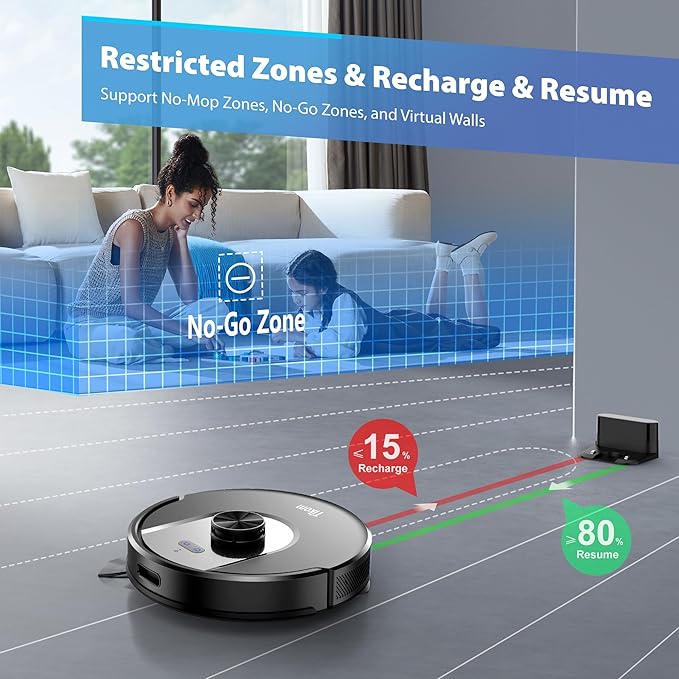Tikom Robot Vacuum and Mop Combo, 6000 Pa Automatic Robotic Vacuum Cleaner, Smart Mapping, 150 Min Max, Ideal for Pet Hair, Hardfloors, Carpets, Home(L8000 Pro)