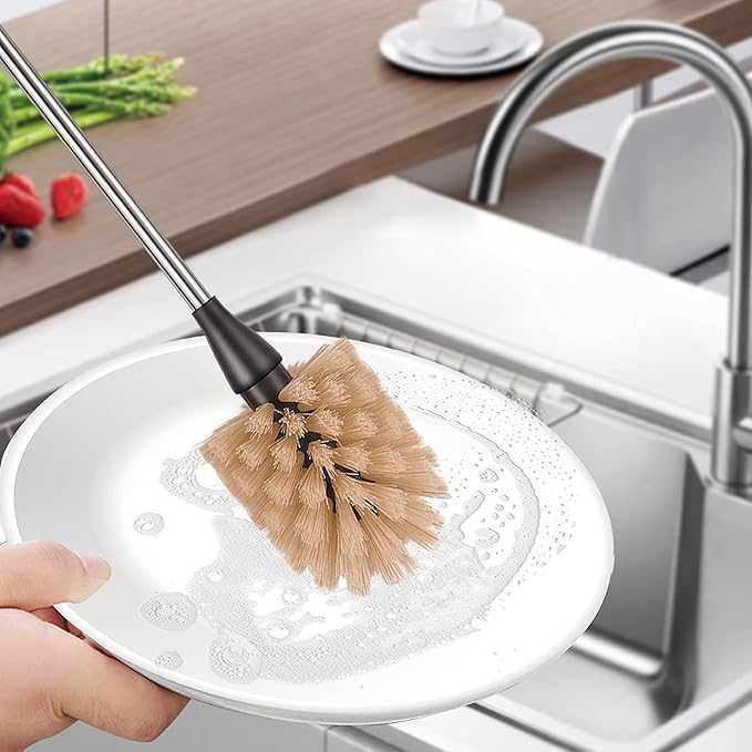 Bottle Brush, 15-inch Stainless Steel Long Handle Cleaning Brush, Kitchen Cleaning Brush, for Cleaning Water Bottles, Glasses, Baby Bottles, Glassware, Food Jars, Cups, Wine Aerators, Brown