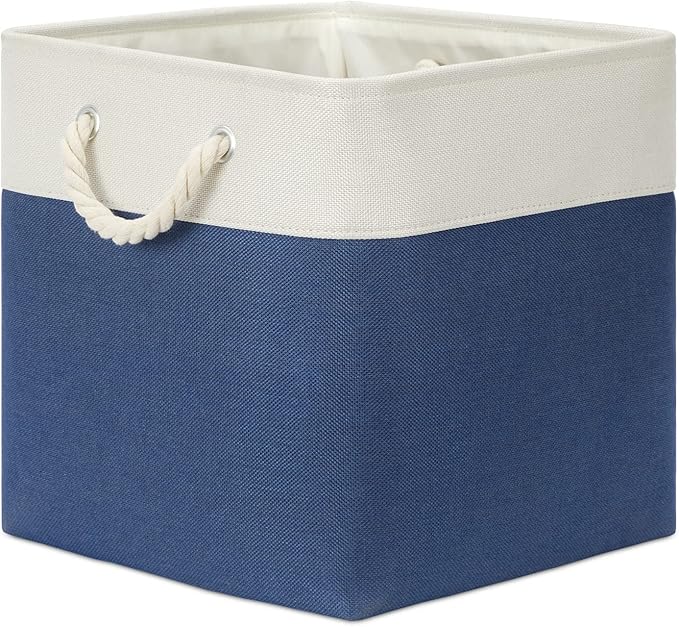Bidtakay Storage Baskets Large Cube Storage Bins Fabric Baskets for Organizing Shelves 13x13 Navy Blue Square Storage Bins Large Set of 3 Linen Closet Organizers for Cabinet Home