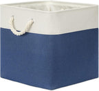 Bidtakay Storage Baskets Large Cube Storage Bins Fabric Baskets for Organizing Shelves 13x13 Navy Blue Square Storage Bins Large Set of 3 Linen Closet Organizers for Cabinet Home