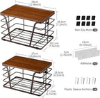 Extra Large 2 Pack Stackable Storage Pantry Organizers and Storage, Wall Mount Trash Bag Holder with Bamboo Top and Garbage Bag Dispenser, Brown