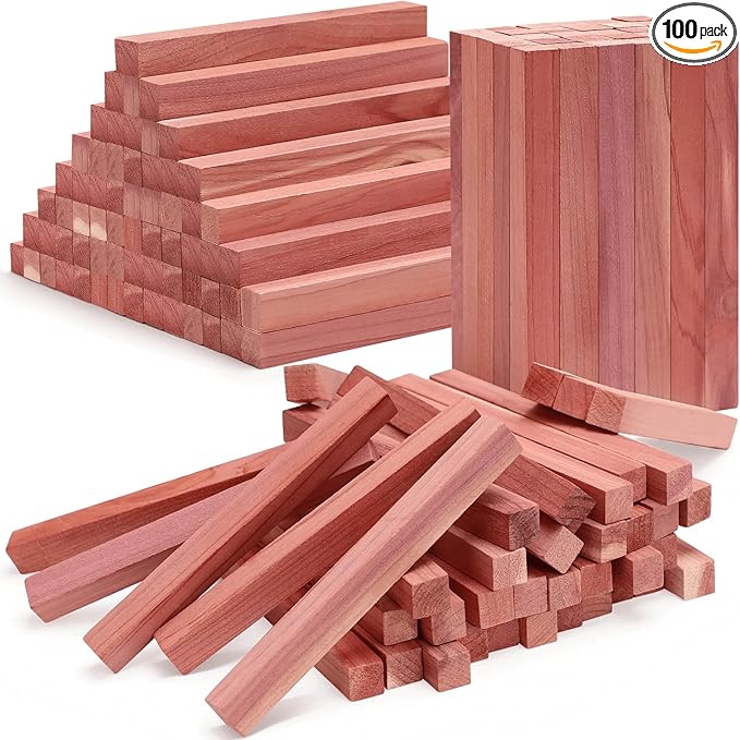 Homode Cedar Blocks for Clothes Storage, 100Pcs Cedar Sticks, Aromatic Red Cedar Wood Chips, Cedar Planks for Closets, Drawers, Wardrobe