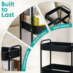 3 Tier Rolling Cart, Metal Utility Cart with 4 Hooks, Rolling Storage Cart on Wheels, Small Organizer Cart for Nursery, Kitchen, Living Room, Bathroom, Black