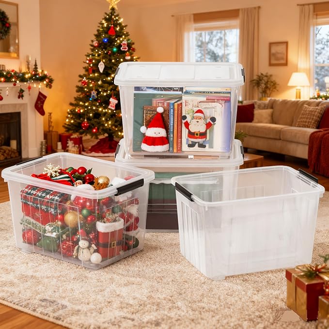 Zopnny 4-Pack Storage Box, 70 Quart Storage Container with Lids and Secure Latching Buckles, Plastic Wheeled Storage Bin Stackable and Nestable, Ideal for Home and Industrial Storage