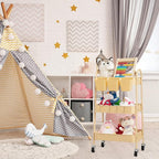 danpinera 3-Tier Rolling Cart, Metal Rolling Storage Cart with Lockable Wheels & Hanging Cups & Hooks, Mobile Trolley for Kitchen, Bathroom, Office, Workshop, Yellow