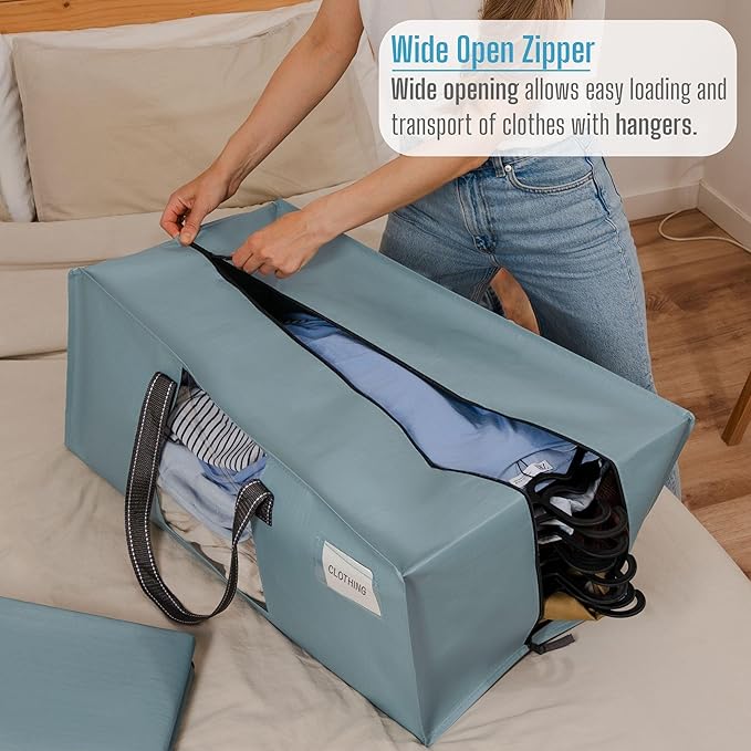 VENO 10 Pack Moving Bags for College, Heavy-Duty Storage Totes, Moving Boxes and Wardrobe Packing Supplies Alternative - Extra Large Durable Laundry Bags for Clothes (Light Blue Matte, 10 Pack)