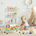 TOOLF 4-Tier Rolling Cart, Metal Utility Cart with 3 Hooks, Easy Assemble Mobile Storage Trolley On Wheels, Metal Shelving Units Kitchen Bathroom Laundry Room