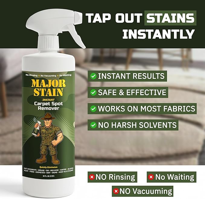 Carpet Stain Remover Spray 32oz (2 Pack) – Powerful Cleaner & Spot Remover for Upholstery, Rugs & Fabric – Removes Wine, Coffee, Grease & Food Stains – Fragrance Free