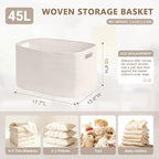 45L Small Baby Girls Laundry Basket for Nursery Storage,Cute Woven cotton Rope Baskets for Kids Toy，Gifts,Boho Square Wicker Blanket hamper for Living Room,Bedroom Dirty Clothes, White