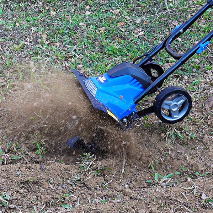 BILT HARD Electric Tiller Cultivator 14 inch, 10 Amp 4 Steel Tines Corded Tiller for Gardening with Foldable Handle, Portable Garden Rototiller with Adjustable Wheels
