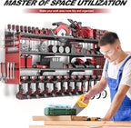 Large Power Tool Organizer Wall Mount, 52" Heavy Duty 4 Tier Garage Storage Shelf with 12 Drill Holder, Power Tool Storage Organizer Loads 480lbs for Garage Organization Warehouse Workshop