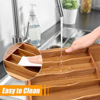 Bellsal Large Premium Acacia Wood Silverware Organizer - Expandable Utensil Drawer Organizer - 17"x19.6" Utensil Holder and Cutlery Tray with Grooved for Kitchen Flatware Utensils(7-9 Slot, Acacia)