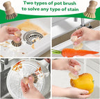 Bamboo Dish Brush Set - 5 Packs Natural Wooden Kitchen Brush, 4 Dish Scrubbers with One Replacement Head, Cleaning for Pots, Bottles and Vegetables