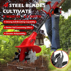 21V Cordless Electric Tiller for Gardening, 360 RPM Garden Tiller with 2×4.0AH Batteries & Charger, 9" Width, 6.3" Depth, Battery Powered Mini Cultivator, Portable Rototiller for Lawn Soil Cultivation