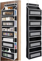 Over the Door Organizer Storage, 5 Shelf Storage with Large Pockets, Anti Tilt 44 lbs Heavy Duty Behind Door Organizer with Clear Window for Bedroom, Pantry, Bathroom, Nursery(Black)