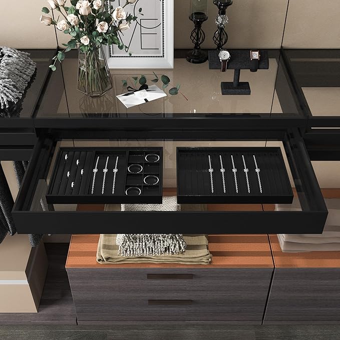 Oirlv Black Premium Leather 24 Grid Stackable Jewelry Insert Tray for Rings Organizer and Display