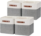 HNZIGE Fabric Cube Storage Baskets Bins Cube Baskets 11x11, Set of 4, Foldable Storage Cube Bin Baskets for Shelves with Handles, Bins for Cube Organizer Home Toy Nursery Closet Bedroom(White Gray)