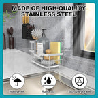 Vanwood Kitchen Sink Caddy Organizer Sponge Holder for Kitchen Sink, Rustproof Dish Soap Sponge Caddy for Counter with Detachable Brush Holder & Drain Tray - Storage Home & Cocina Accesorios, SILVER