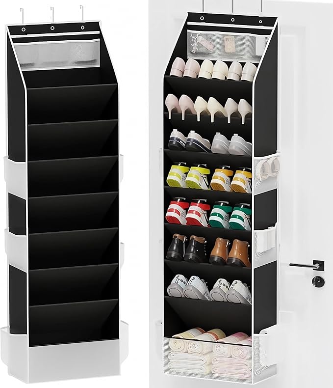Over The Door Shoe Organizer - Shoe Rack with 8 Tiers, Sturdy Oxford Fabric Storage for Closet, Entryway, Dorm Room, Bedroom, Space Saving Holder for All Types Over The Door Organizer(Black)