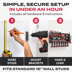 Power Tool Organizer Wall Mount - Power Tool Storage Rack with 3 Shelves, 8 Drill Holders, Bit Holder, Load 300 lbs, Pegboard Sides Storage for Tools- Garage Drill Organizer, Ultimate Workshop Station