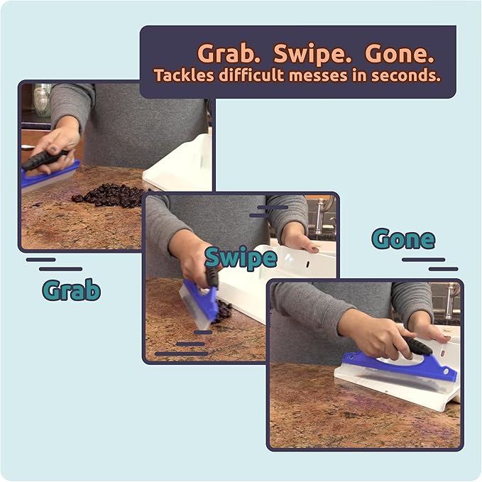 Mess Ranger | Patented Wet/Dry Cleanup Tool with Ramp & Reservoir | Captures 12oz of Liquid Spills & Pet Messes | Squeegee & Dustpan Set for Kitchen or Shop | Replace Paper Towels (White)