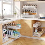 2 Pack 19.3IN-Depth Under Sink Organizer with Smooth Cylindrical Rail,2-Tier Pull Out Multi-Purpose Cabinet Storage for Bathroom&Kitchen,Height Adjustable,Rust-Resistant Coating-White
