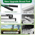 Broad Fork, Broad Fork for Gardening Heavy Duty 20" Wide, 55" Tall – Heavy-Duty Hand Tiller for Digging, Cultivating & Aerating Clay Soil. Ergonomic U-Shaped Design for Comfortable Gardening & Farming