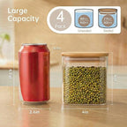 HomArtist 27oz - 4 Pack Square Glass Jars with Bamboo Lids, Glass Food Storage Containers with Airtight Lids for Kitchen, Air Tight Pantry Storage Containers