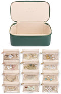Vlando Jewelry Travel Case,Travel Jewelry Organizer with Clear Velvet Jewelry Bags 12Pcs Zipper Pouch for Women Girl Gift-Green