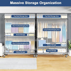 ULIFHOME P8C Max Heavy Duty Clothes Rack（With Extended Width Design） Rolling Clothing Racks for Hanging Clothes with Lockable Wheels，51.2" W x 15.8" D x 80.5" H，Load 700LBS，Black Rack with Grey Cover