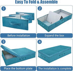 Supowin Underbed Storage Containers Bin with Lids (2pcs) Large Under Bed Storage Organizer Box with Handle, Foldable Under the Storage Bags for Organizing Clothes, Shoes, Blankets, Pillows-Cyan blue