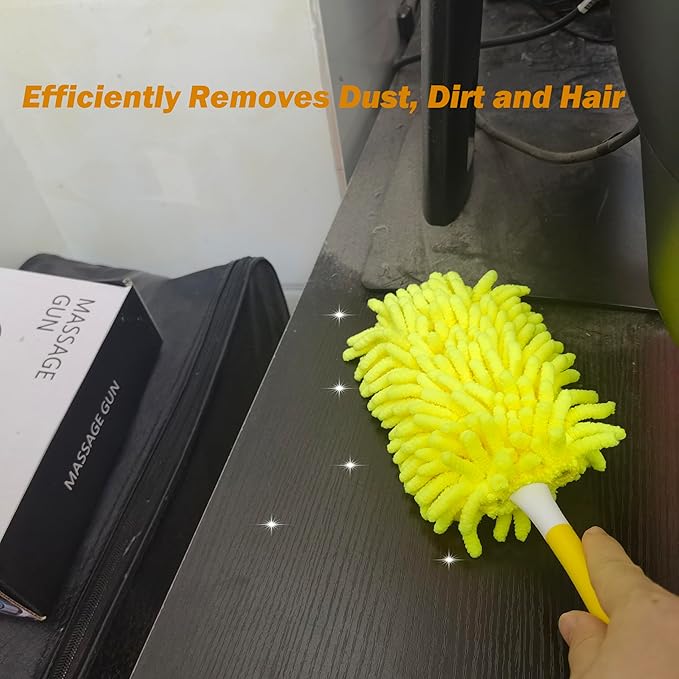 Reusable Duster for Swiffer, 2 Refills +1 Handle, 360 Heavy Duty Duster Refill Compatible with Swiffer Hand Dusters, for Dusting Furniture, Blinds, Ceiling Fans, Walls and More, Yellow
