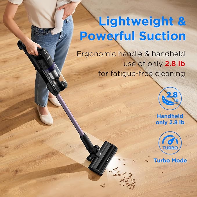 Cordless Vacuum Cleaner, Stick Vacuum Cordless Rechargeable,45Mins Powerful Suction Vacuum Cleaners for Home,Anti-Tangle,One-Click Dust Disposal,Lightweight for Hardwood Floor Carpet Pet Hair