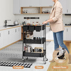 3 Tier Metal Rolling Cart with Lockable Wheels, Black Three Tiered Utility Storage Organizer Carts on Wheels for Bathroom, Kitchen, Laundry, Garage, Office, Craft, Art, Baby, Diaper Caddy, Snack, Book