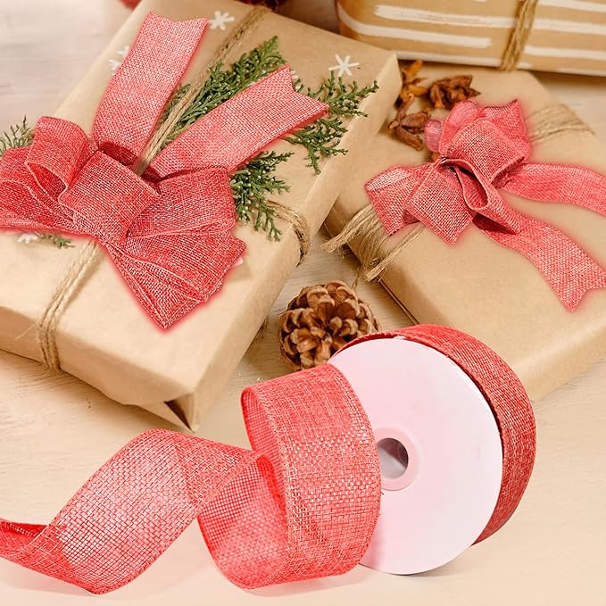 Wired Edge Decorative Ribbon DIY Craft Ribbon for Holiday Garlands Gift Wrapping and Home Decor (Red, 1.5 inches)