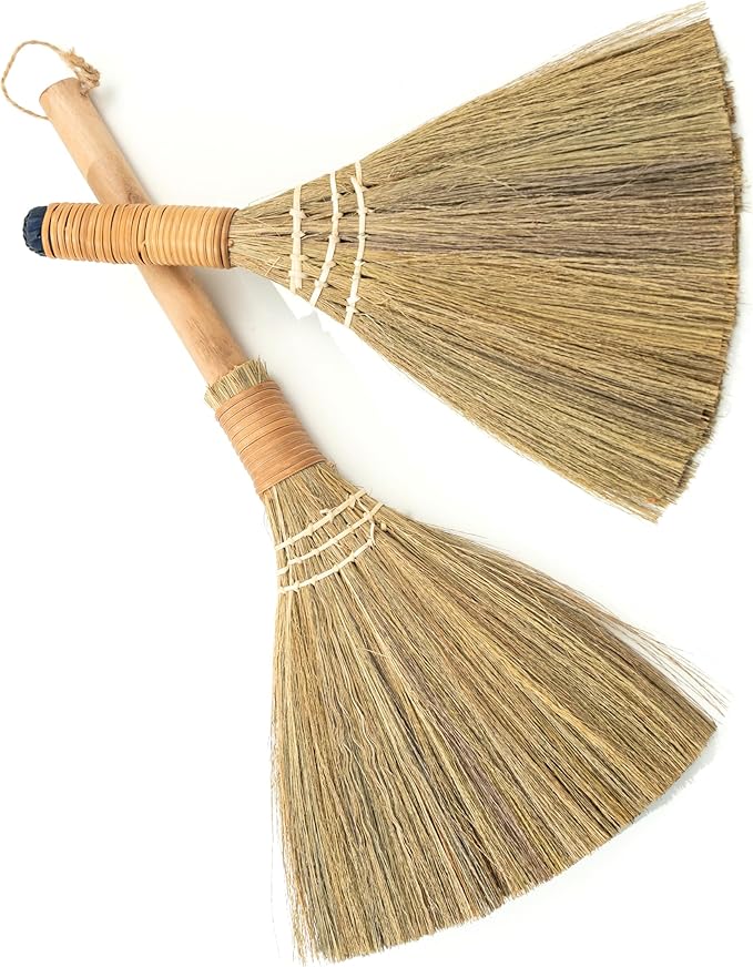 Set of 2 Brooms for Kid 12.6 inch & 16.54 inch - Vietnamese Natural Straw Soft Broom -Soft Bristle Brooms, Decorative Broom