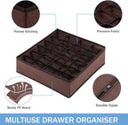 Foldable Storage Cubes Drawer Underwear Organizer Dividers， under Cabinet Organizer 24-Cell Fabric Storage Boxes for Lingerie,Socks,Ties （Coffee）