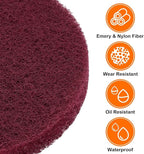 HARFINGTON 12pcs Scrubber Scouring Pads 500 Grits 5 Inch Drill Power Brush Hoop and Loop Surface Conditioning Disc Drill Scuffing Disc Scrub Pads for Home Kitchen Cleaning, Dark Red