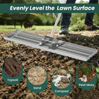 Goplus Lawn Leveling Rake, 42" x 10" Heavy Duty Level Lawn Tool w/ Ergonomic Handle for Soil, Effort-Saving Landscape Rake for Garden, Backyard, Golf Course, Farm, Pasture, Silver